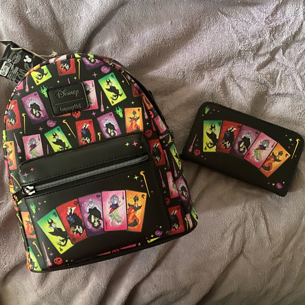 Disney Villains Loungefly backpack and matching wallet